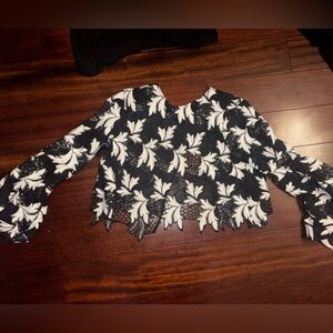 Black and White Lace Leaf Top
